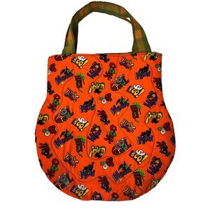 Vintage Halloween Trick or Treat Bag Home Made Cloth Monster Ghost Orange